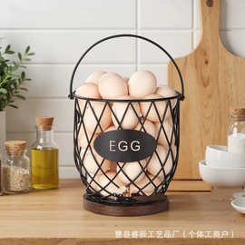 跨境手提收纳篮家居铁木结合鸡蛋收纳筐客厅水果零食储物篮鸡蛋筐