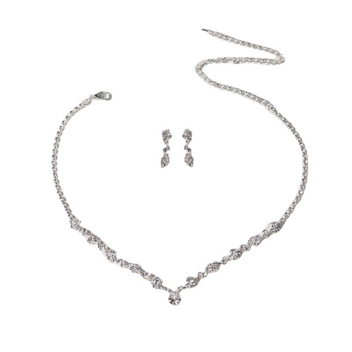 Cross-border European and American fashionable and elegant sparkling diamond necklace earrings set bridal jewelry female wedding accessories 4867