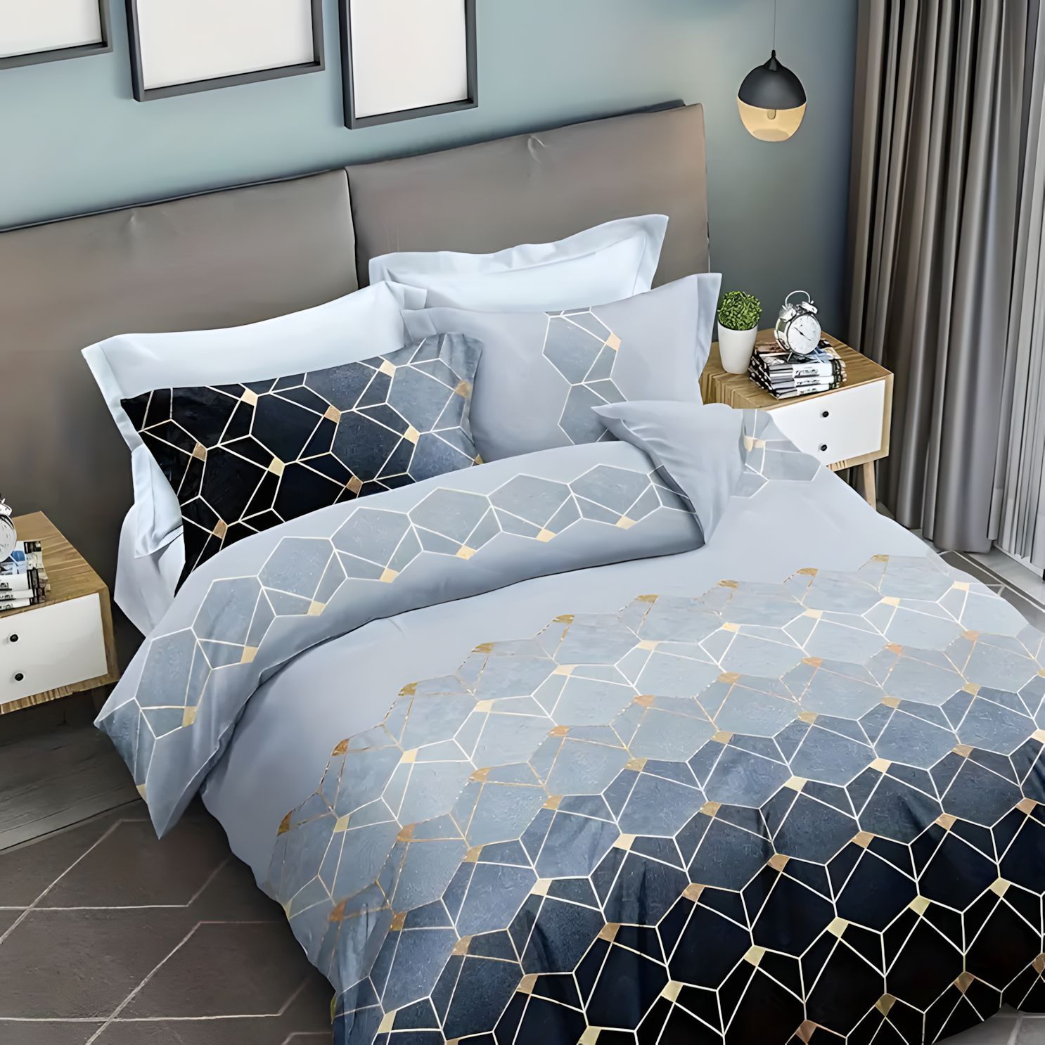 TEMU / JIT Transfronterizo Visita al hogar lujoso ligero de lujo patrón de mármol geométrico 3D impresión digital Kit de colcha