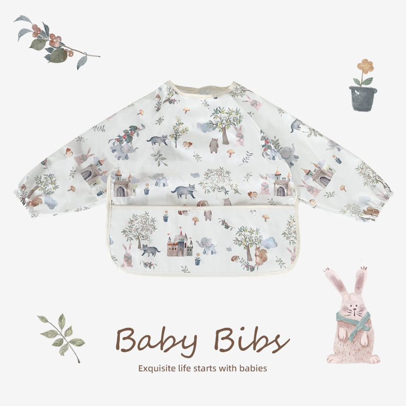 Biblioteca de bebé de algodón para niños mono de manga larga bebé comiendo babero impermeable bebé anti-vestirse suministros maternos e infantiles al por mayor