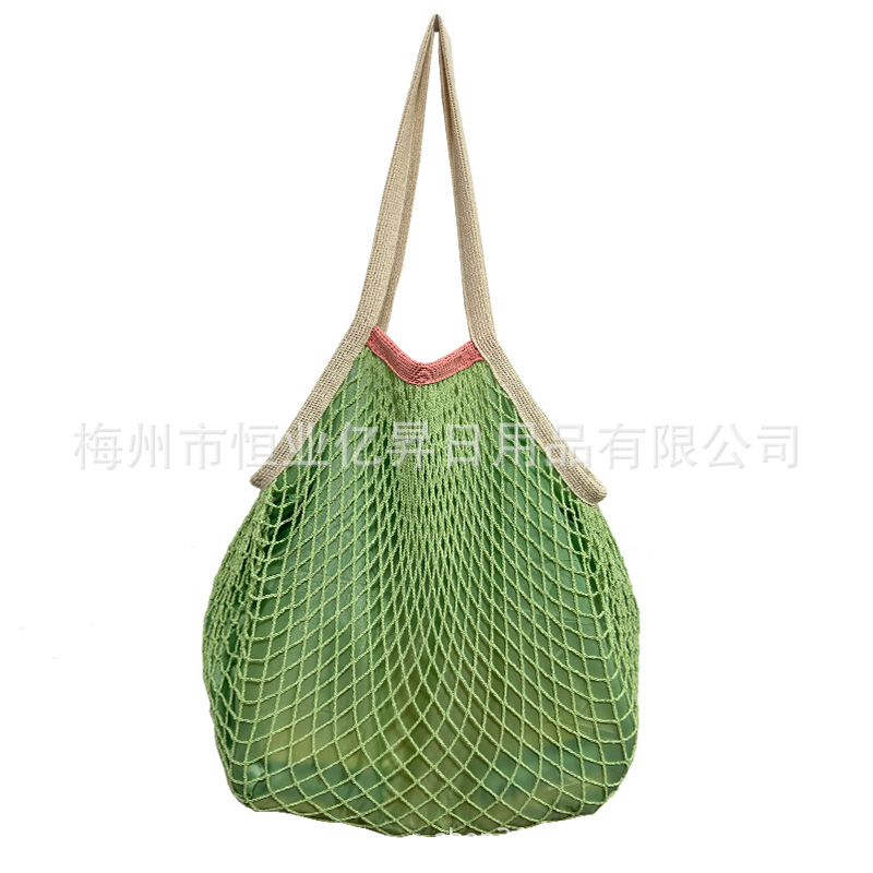 Bolsa de malla de algodón portátil al por mayor Bolsa de compras Supermercado Bolsa de malla de verduras y frutas Bolsa de compras Bolsa tejida hueca