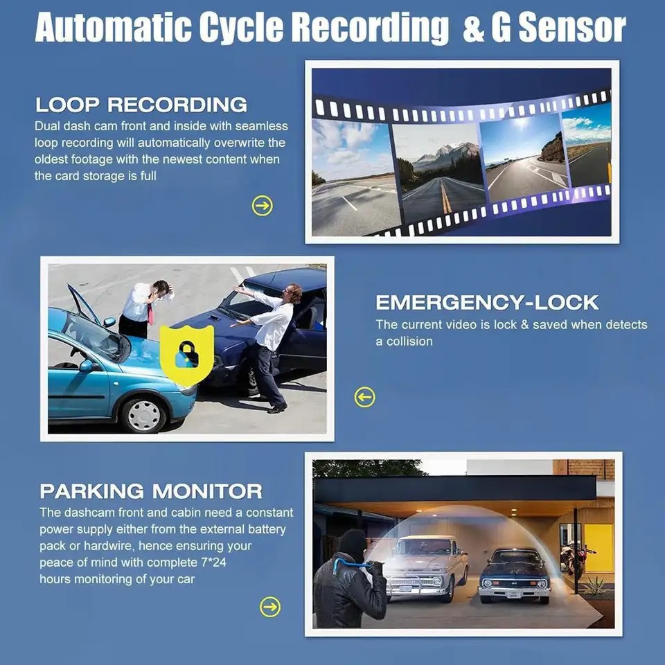 Cross-border high-definition 4-camera dashcam with interior and exterior, front, rear, left, and right panoramic views, with WiFi and car reversing camera