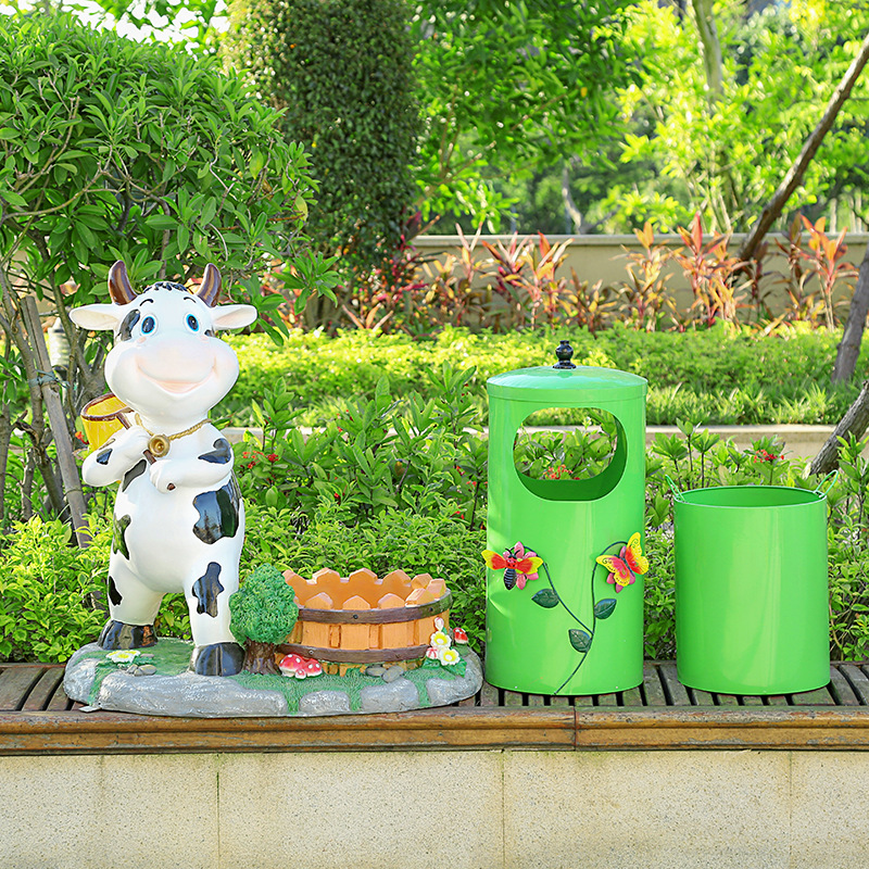 卡通动物奶牛垃圾桶雕塑商场街道小区户外景观装饰园艺玻璃钢摆件
