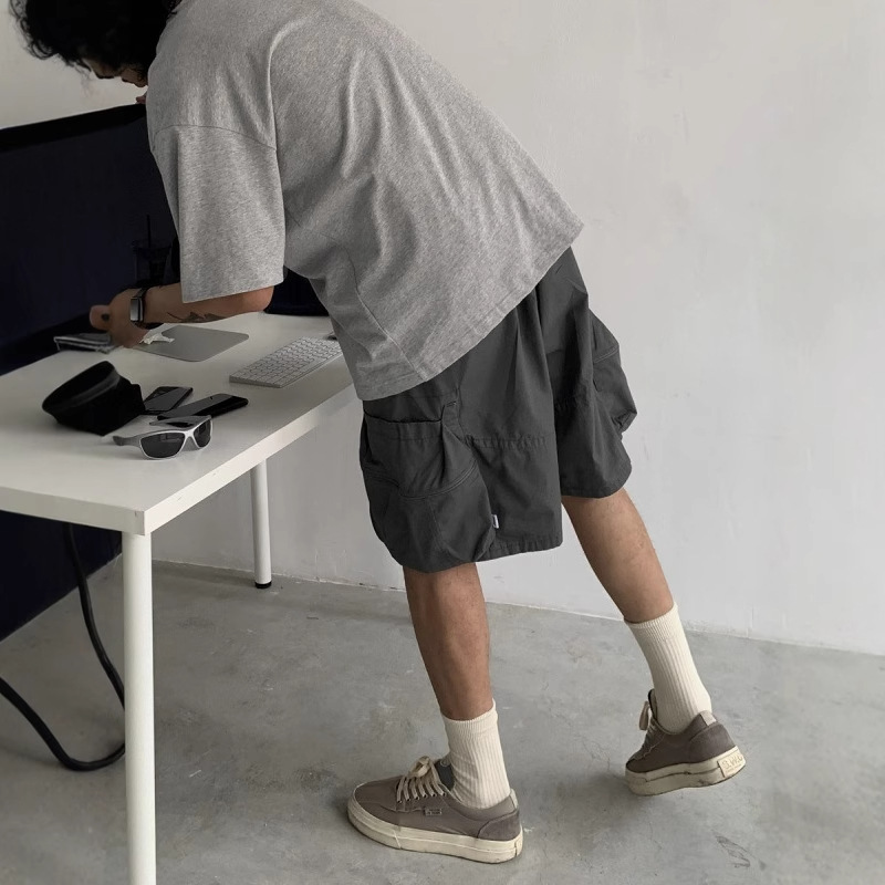 Japanese Retro Paratrooper Cargo Shorts Men's Trendy Loose Silhouette Straight Multi-Pocket Casual Versatile Knee-Length Shorts