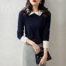 A韩版时尚洋气长袖套头休闲毛衣女精致钉珠POLO领减龄气质针织衫