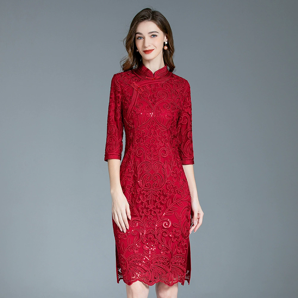 Шэньчжэньское платье высокого класса с сетчатой вышивкой, платье больших размеров, новое платье для тещи среднего и пожилого возраста, свадебный банкет, благородная одежда для матери