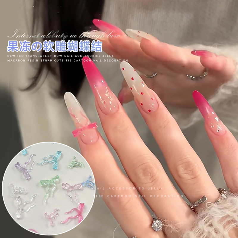 ソフト彫刻弓ネイルアートアクセサリー混合透明カラーゼリーストリーブ弓 DIY 樹脂ダイヤモンドネイルアートアクセサリー|undefined