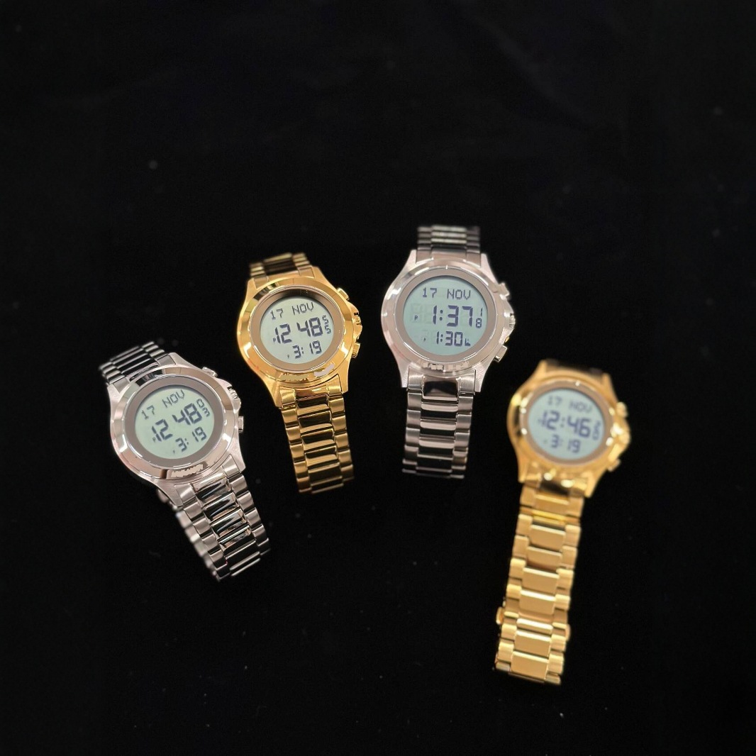 ALFAJR外贸跨境多功能不锈钢表带防水电子表户外休闲外贸手表金色