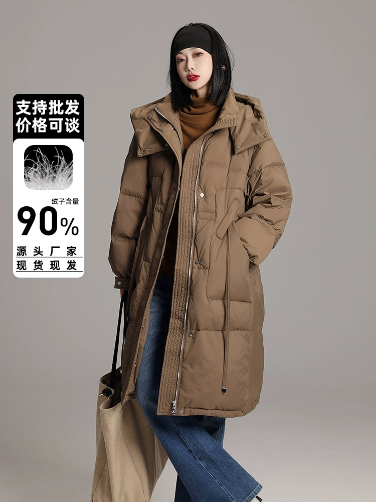 Velvet winter down jacket, duck down, hooded maxi length, oversized, increased thickness
