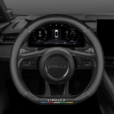 Steering wheel cover — 08 Four-Season Suede Handlebar Cover - lynk-co-carbon-fiber-pattern-breathable-holes-black-default