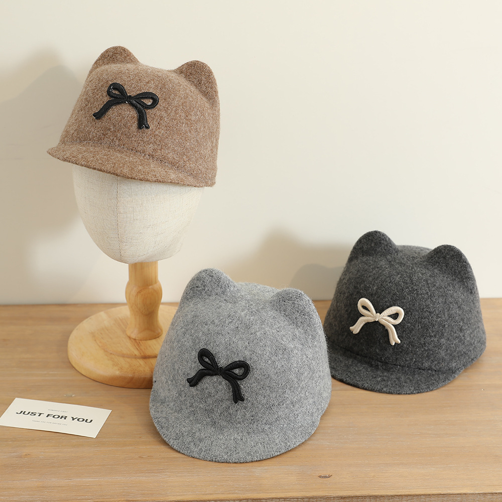 Sombreros para niños otoño y invierno bordados tridimensionales arco corto gorro de niñas gorro de moda británico gorro equestre para bebés masculinos