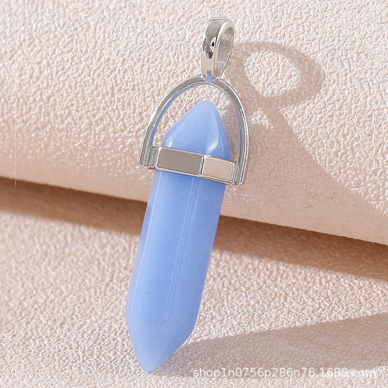 Venta caliente transfronteriza piedra natural amatista cristal rosa colgante de columna hexagonal collar de bala de doble punta colgante único al por mayor