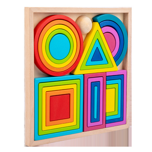 Rainbow Block Multicolor Ring Shape Matching Stacking Fun Children's Educational Early Learning Cognitive Building Blocks Toy