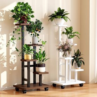 Movable Flower Shelf Living Room Floor-Standing Balcony Iron Storage Rack Multi-Layer Flower Pot Bracket Succulent Indoor Home