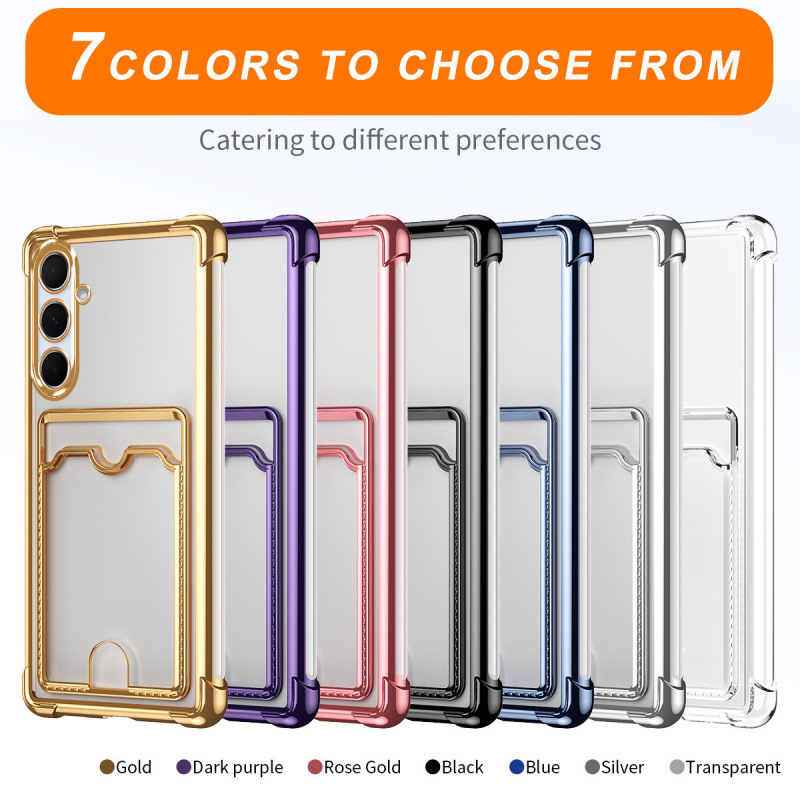 Cross-Border Applicable Samsung A16 Four-Corner Airbag Anti-Fall Mobile Phone Case A56 Electroplated Card Holder A73 Card A24 Protective Cover