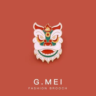 中国舞狮胸针春节祥瑞喜庆纪念礼物金属徽章别针男女包包衣服饰品
