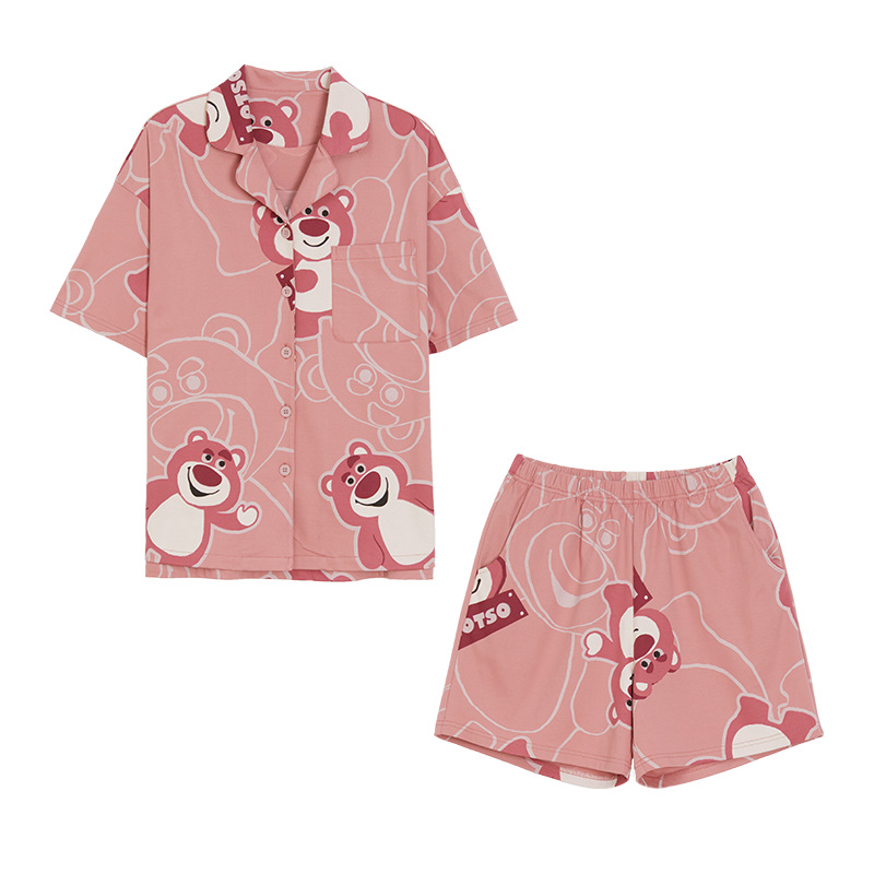 Pijamas de verano de manga corta para mujer, estilo coreano, novedad 2025, conjunto de dos piezas de cárdigan y ropa de estar con dibujos animados.