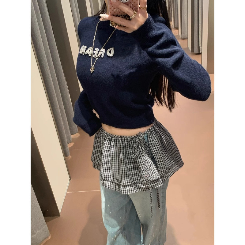 ニッチなデザインの甘いチェック柄の女性用スカート、春のショート二重層タイアップスカート|undefined