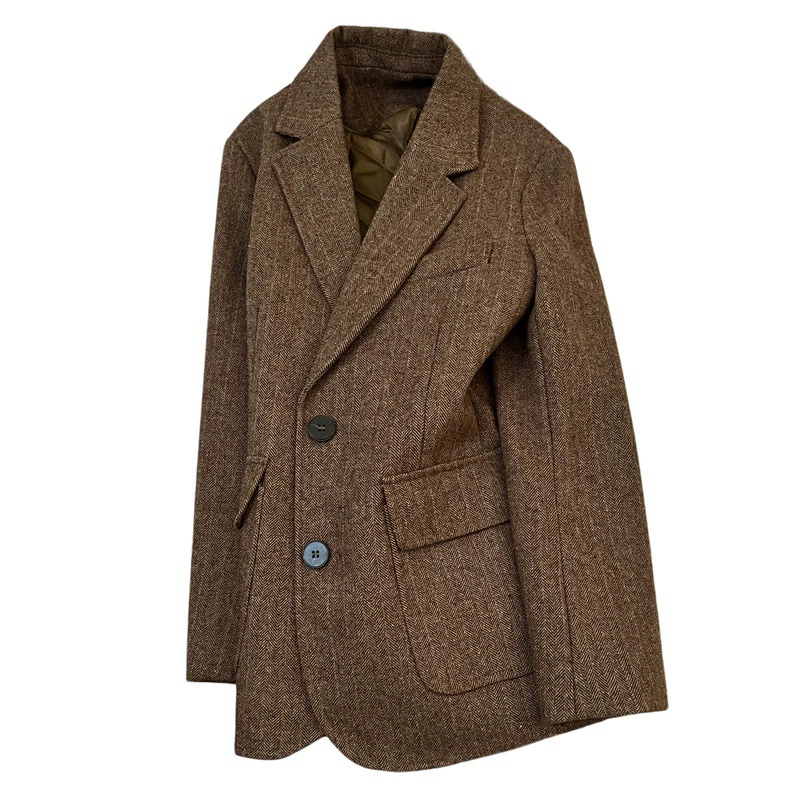 Winter retro quilted classic suit jacket, British style, oversize, increased thickness