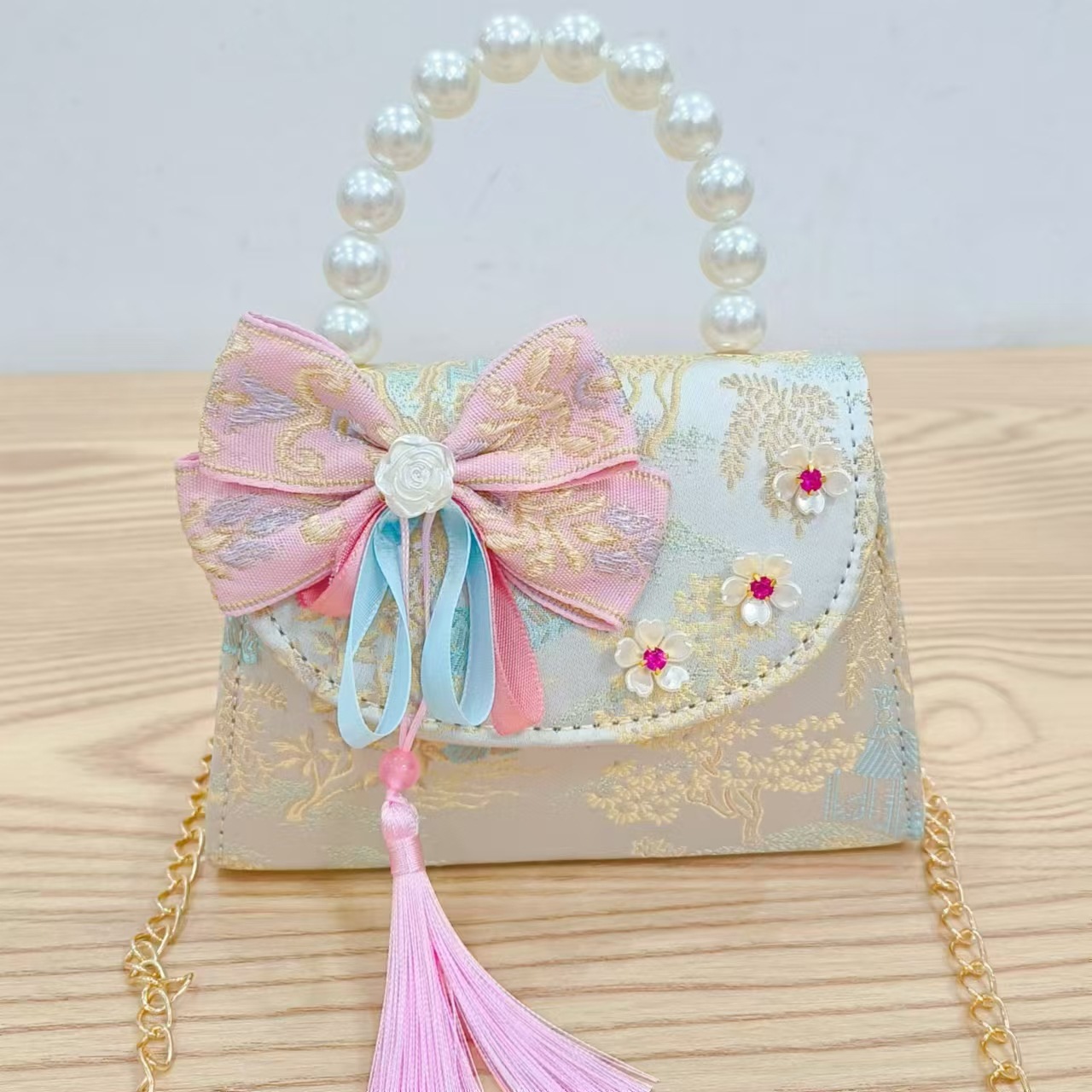 Bolso de princesa de estilo chino cadena antigua bolso de perla portátil para niñas bolso inclinado para niñas accesorios de ropa china bolso de cambio