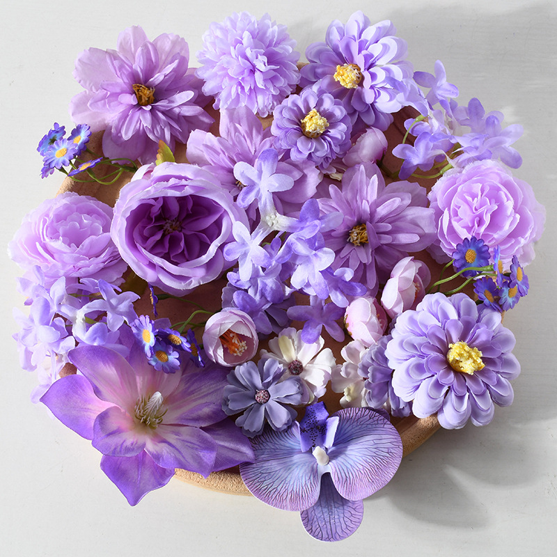Flores de seda de simulación de flores púrpura mezcladas DiNuevo estilo antiguo chino tocado de seda de seda decoración de material de flores de alto nivel