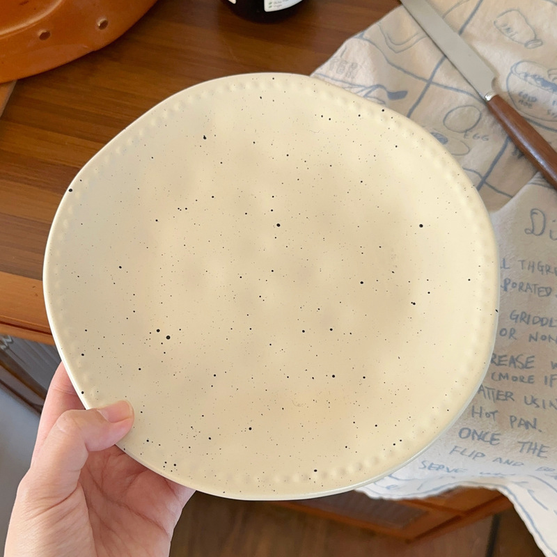Japanese-Style Minimalist Matte Splash Ink Plate Retro Irregular Pasta Ceramic Plate High-Value Home Dessert Breakfast Plate