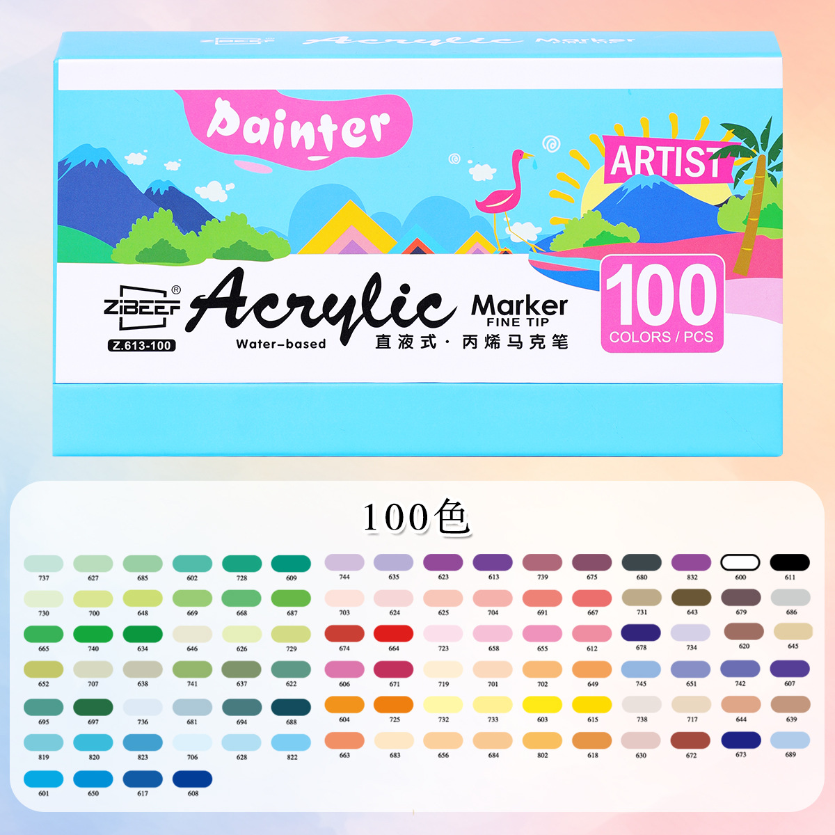 Guangna Z.613 marcador acrílico de cabeza dura de tipo directo se puede apilar en color, marcador acrílico de cabeza dura sin olor 100 colores