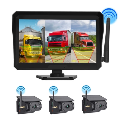 Spot Warning Wireless Recorder | Driving recorder - 101inch-car-dvr-wireless-monitor-three-way-bsd3-magnetic-solar-cameras