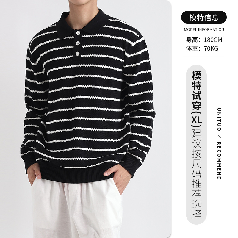 La ropa de hombre de estilo antiguo suéter de piña para hombre lujoso camiseta polo de manga larga de lujo camiseta de punto con solapa