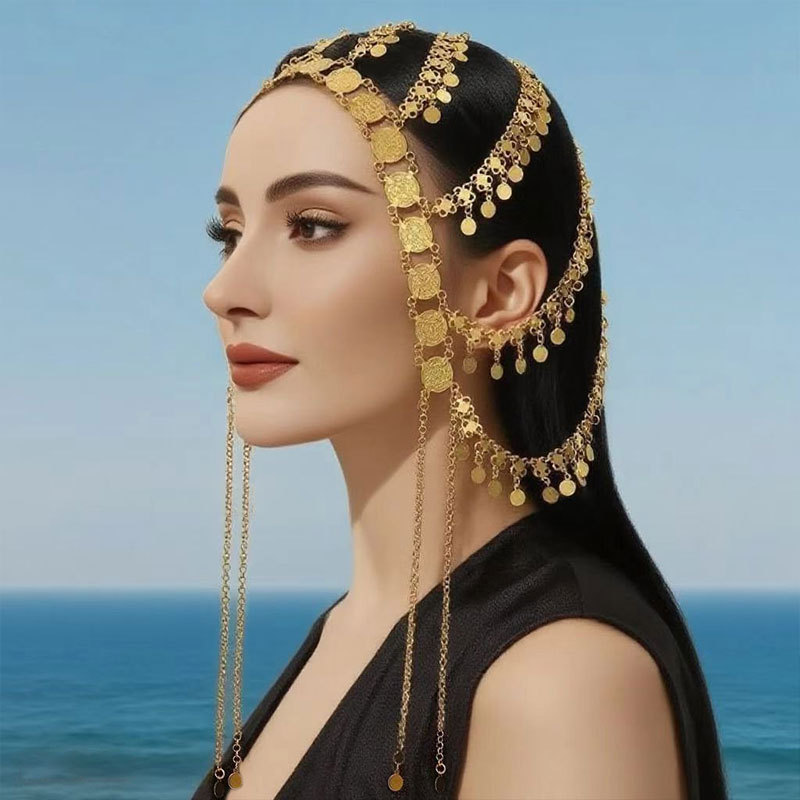 Arabic Bridal Headwear, Hair Accessories, Tassels, Sequins, Coin Head Chains, Hair Chains, Performance Accessories, Ethnic Style Headgear, Hair Covers
