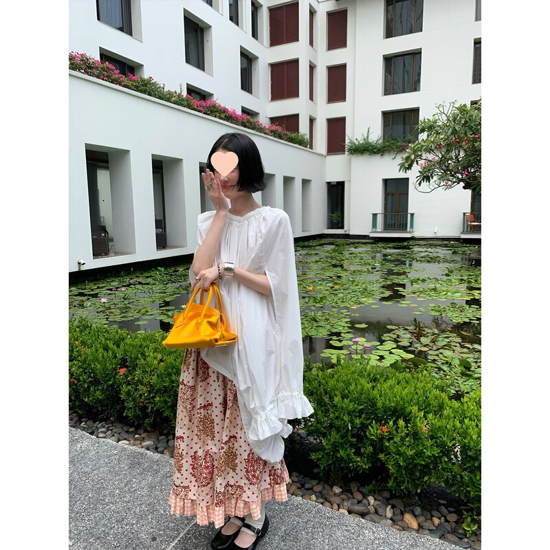 Mona Zhang Qixian's Niche Design Irregular and Flowing One-Piece, Two-Way Wear 100% Cotton Ruched Shirt for Women