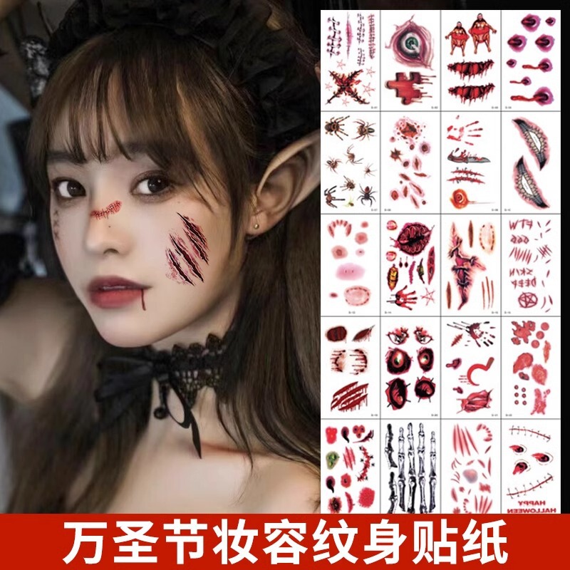 Halloween Makeup Stickers Fake Scar Tattoo Stickers Vampire Witch Costume Zombie Ghost Costume Scar Bruise Stickers