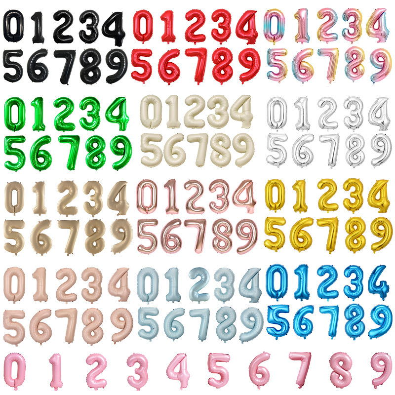 32inch Digital Balloon American Version Slim Aluminum Film Medium Number Floating Birthday Arrangement Decoration Helium Floating Aluminum Foil Balloon