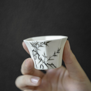 宜室茶话 手绘陶瓷八方茶杯 功夫茶具玉泥瓷品茗杯主人杯茶杯单杯