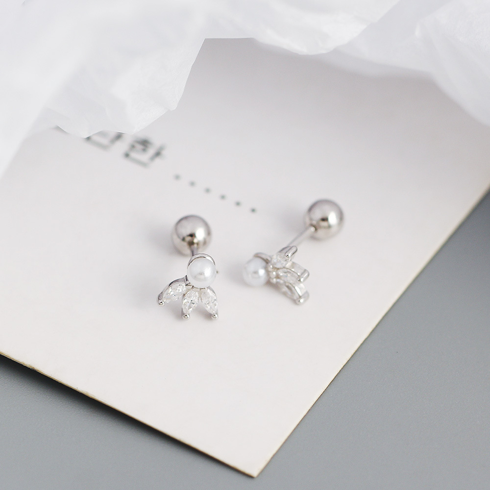Geometric Pattern Women'S Gender 1 Pair 925 Sterling Silver Artificial Pearls Zircon Geometric Ear Studs