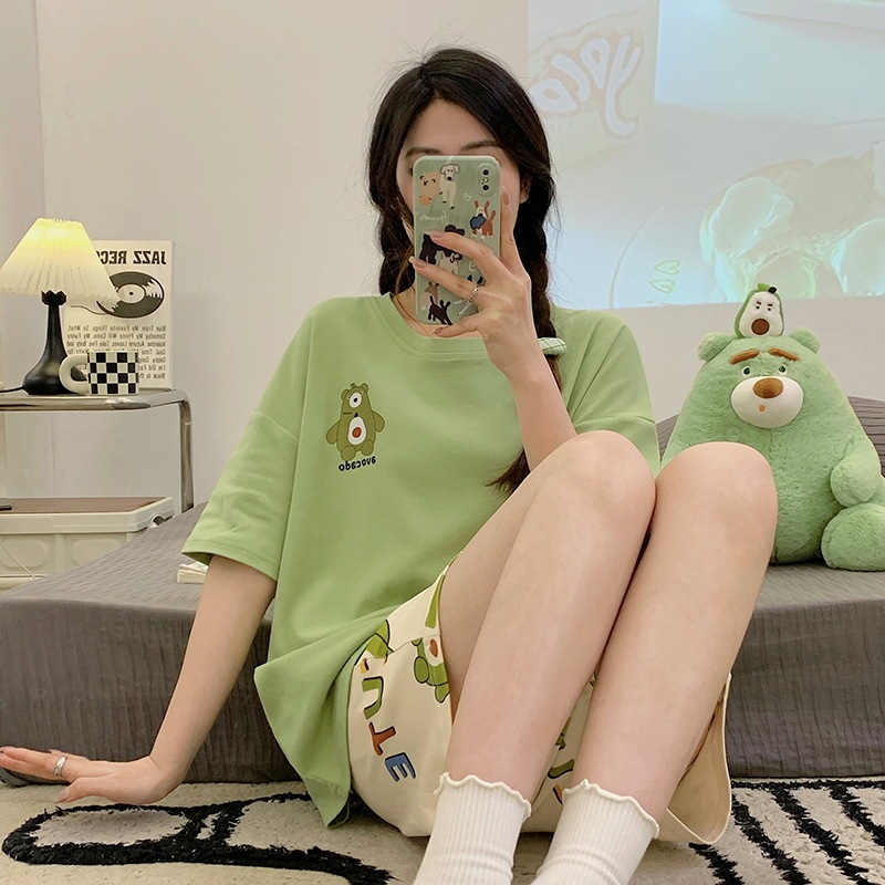 [Super Soft] Class A Bacteriostatic Cotton Pajamas Women's Summer Short Sleeve Shorts Student Party suit Home Clothes Women