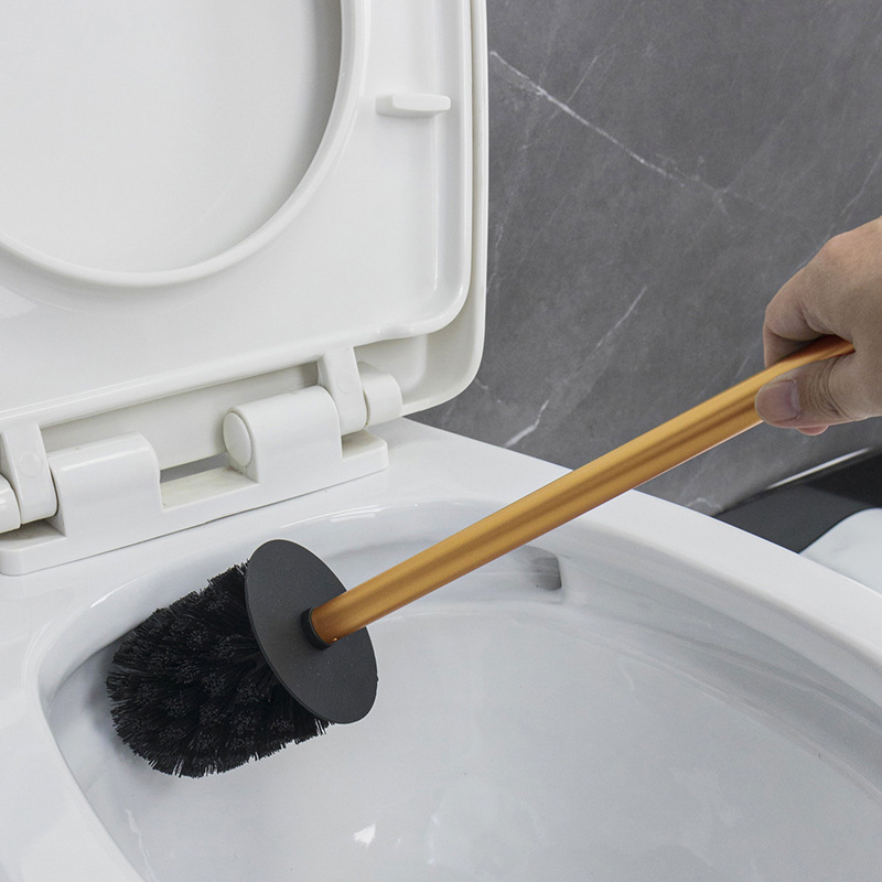 Cepillo de baño de mango largo dorado de acero inoxidable Cepillo de limpieza de inodoro para el hogar con cabezal de cepillo base Nuevo 2025