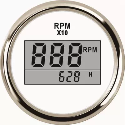 Car ship modified digital tachometer digital display tachometer with timing 52mm installation diameter with backlight (automobile instrument) - silver-edge-white-background