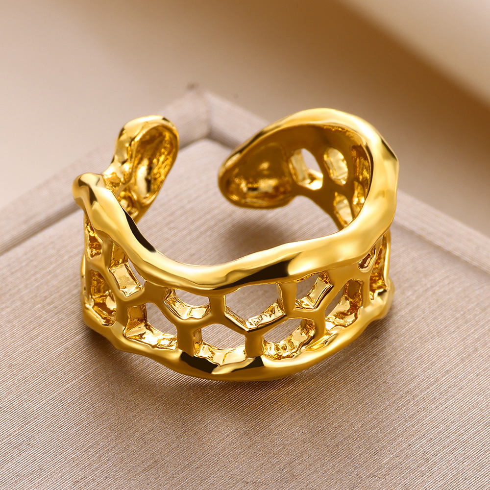1 Piece Quantity PVD Coated Real Gold Plated Irregular Solid Color 304 Stainless Steel Elegant Waterproof Non Tarnish Open Rings