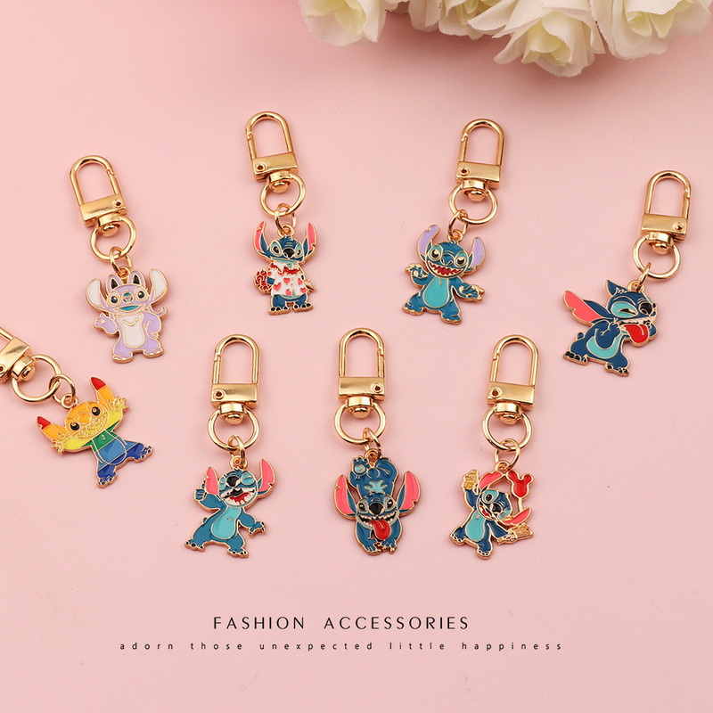 Cartoon Stitch Car Keychain Stitch Couple Lilo and Stitch Accessories Girls Bag Pendant Gift