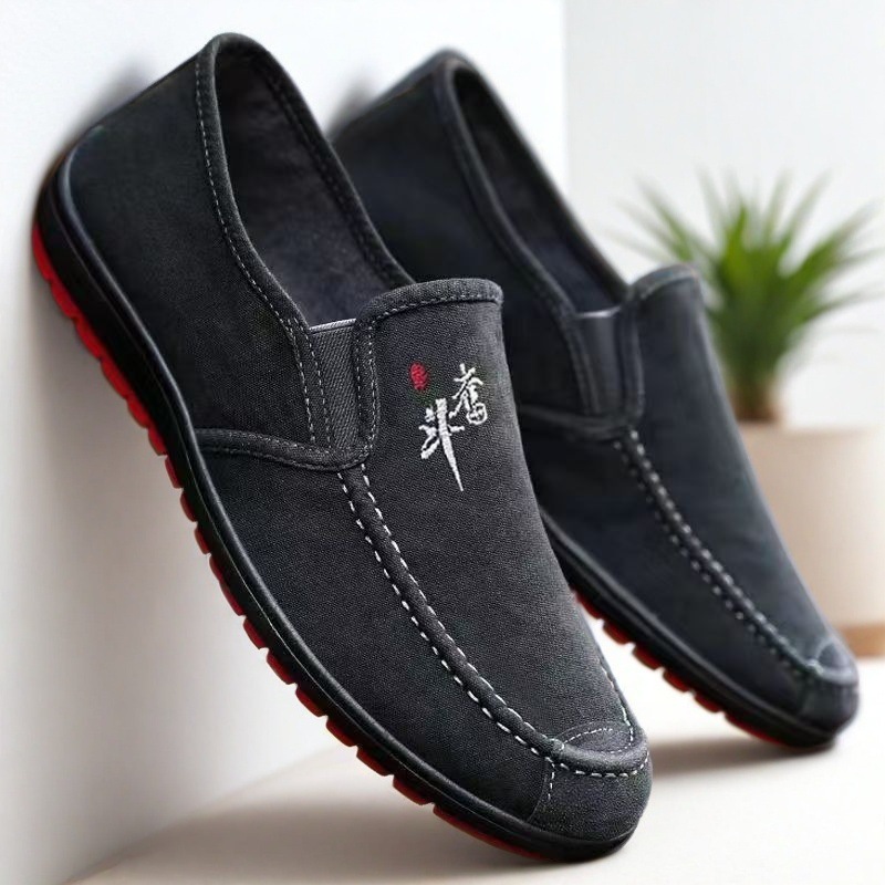 Men's Canvas Shoes, Taoist Shoes, Trendy Casual Non-Slip Versatile Breathable Monk Shoes for Junior High School Students and Young Men's Shoes