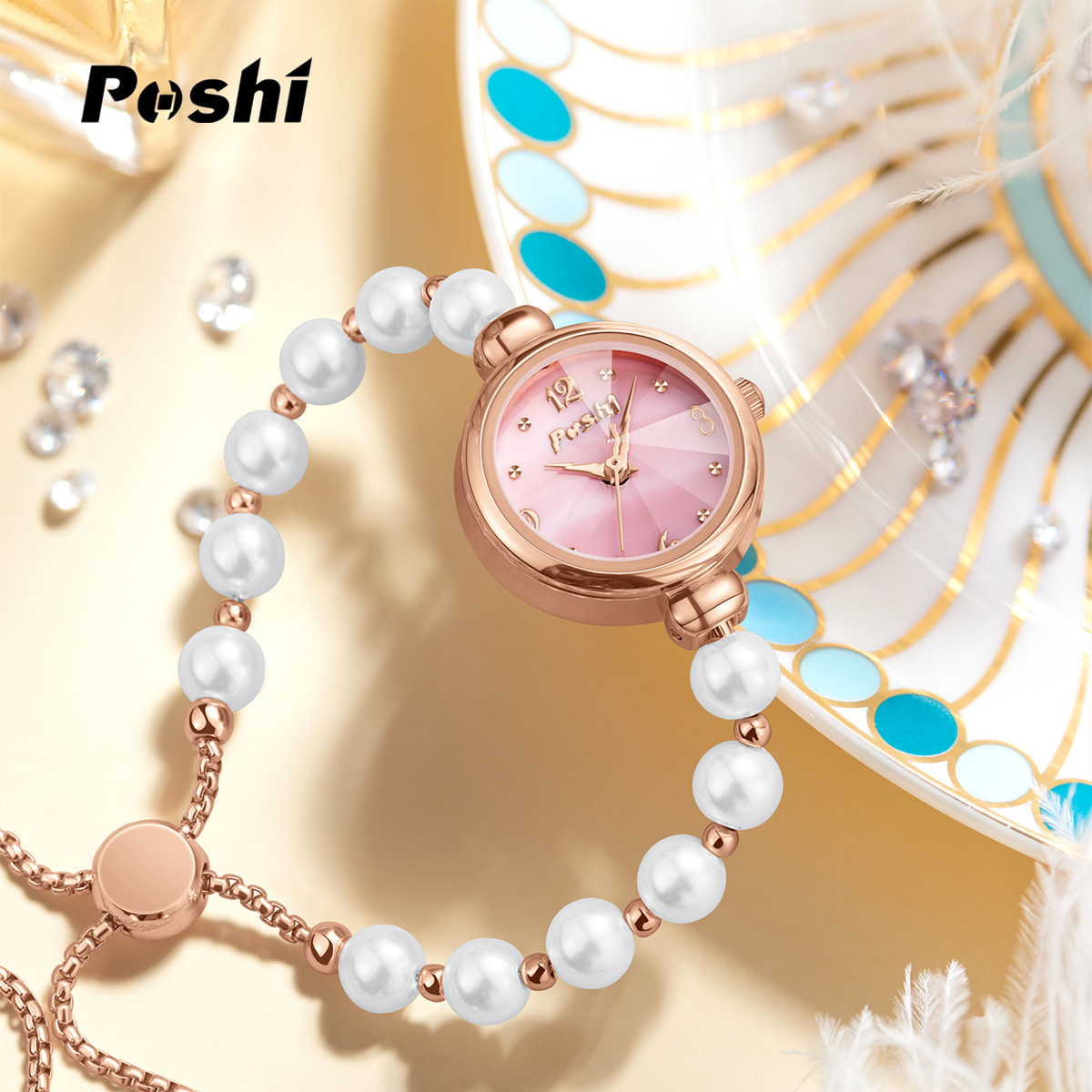 POSHI reloj de moda de nicho para mujer tendencia simple reloj de cuarzo para mujer pulsera de perlas reloj para mujer