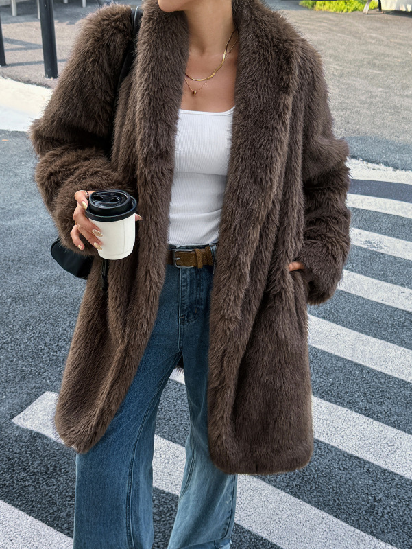 迪芸跨境欧美优雅毛绒长袖大衣外套女装2025秋冬亚马逊外贸独立站|undefined