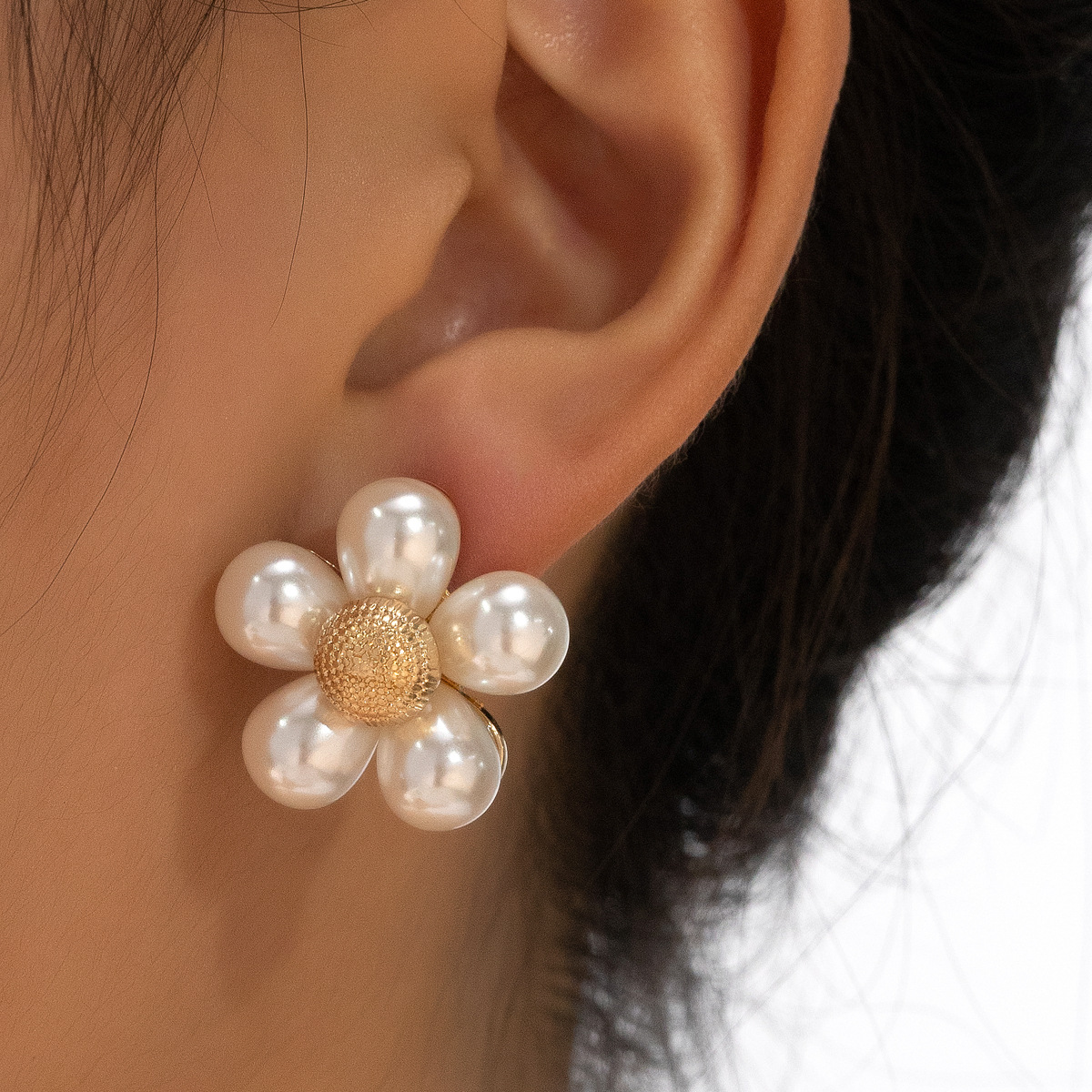 韓國ins網紅同款度假風耳環女超仙氣質唯美珍珠花朵耳釘耳飾批發