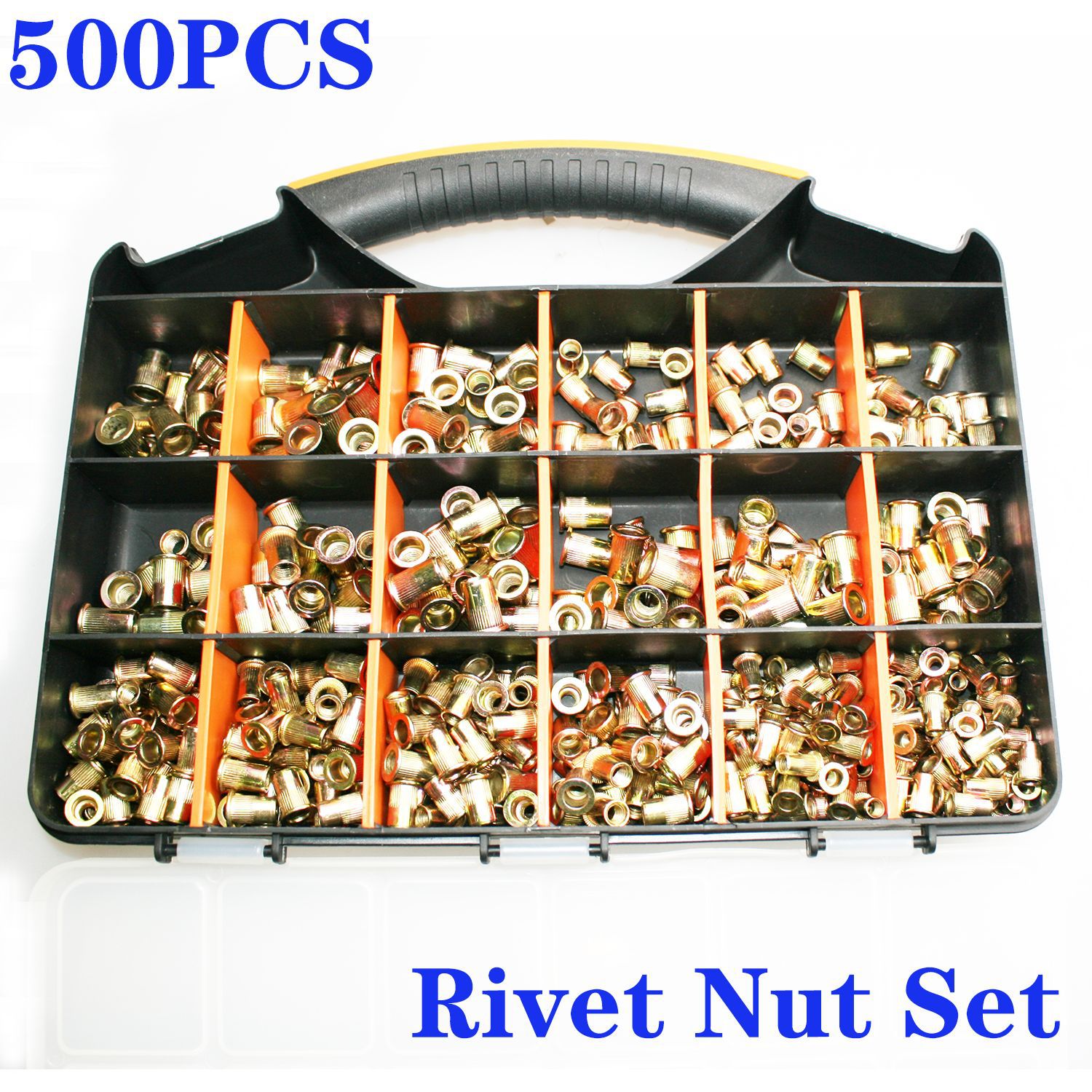500PCS盒装公英制拉铆螺母镀彩锌钢竖纹套装组合厂家货源