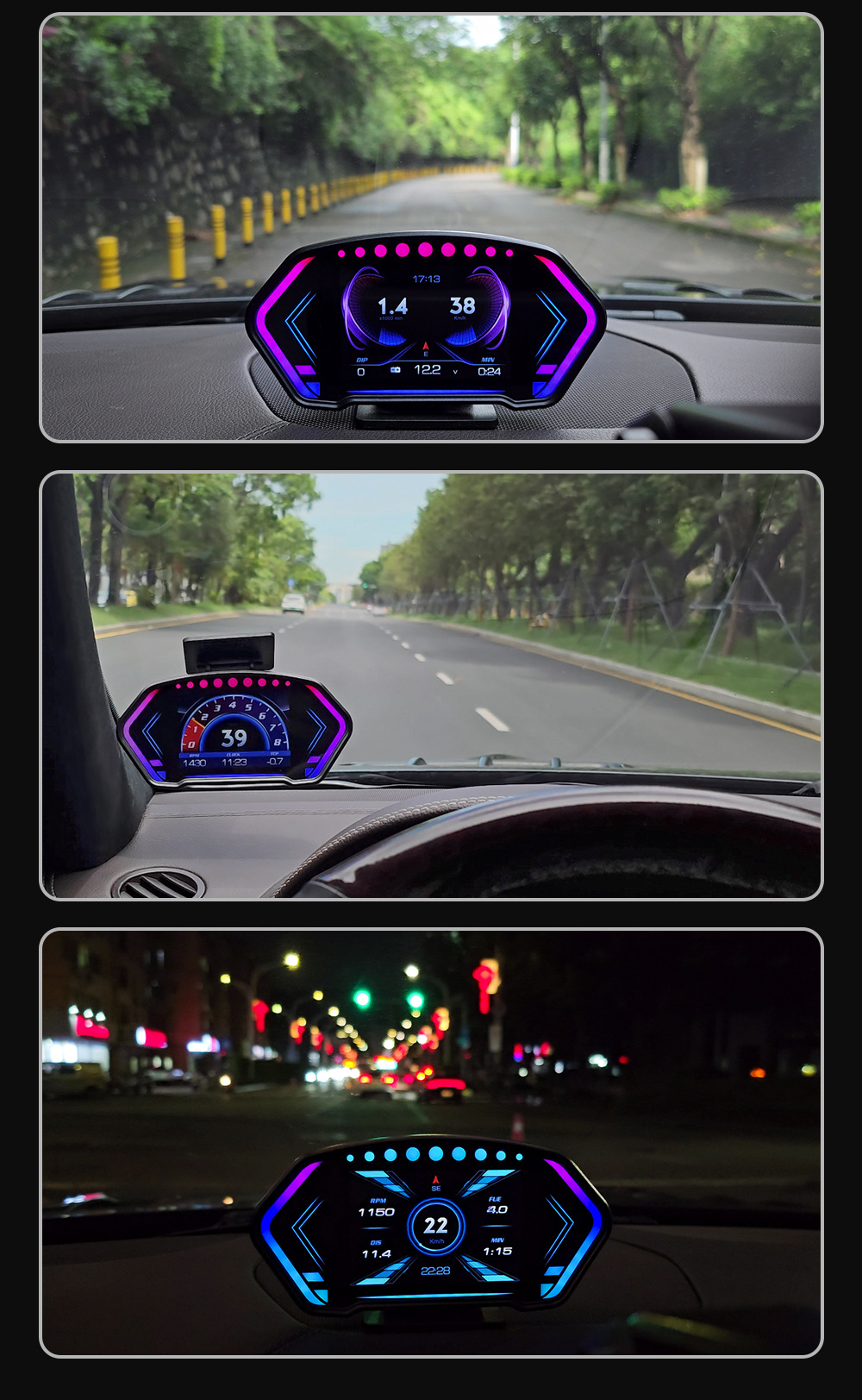 HUD car head-up display multi-functional vehicle-mounted LCD inclinometer high-definition speed fuel consumption OBD+GPS instrument