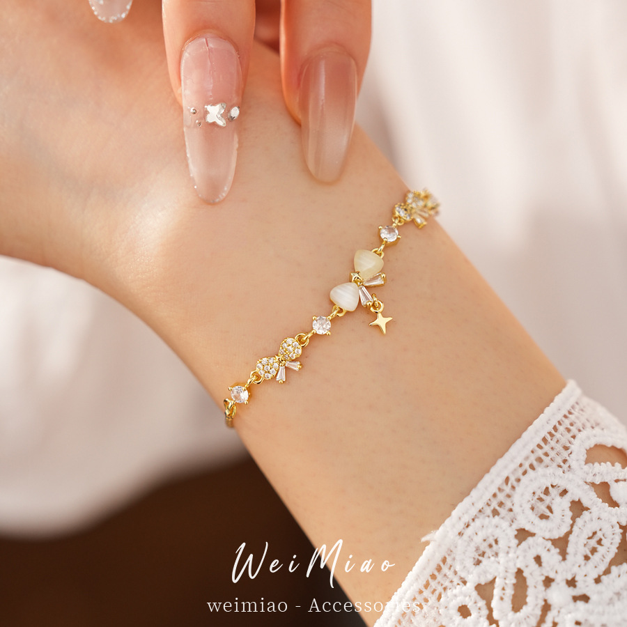 18K oro real arco de mariposa de piedra de galería pulsera pulsera ligera de lujo nicho temperamento joyería de la mano image 5