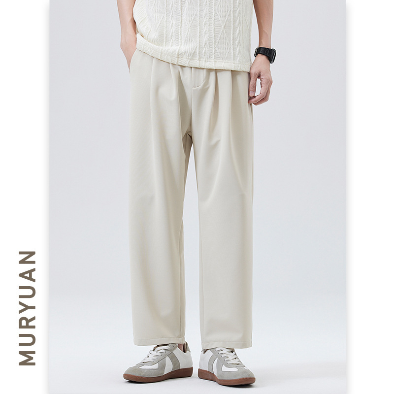 Muyuan Men's 2025 Summer New Textured Nine-Point Trousers Men's Loose Casual Knitted Casual Pants