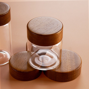 Factory wholesale food grade packaging diameter 47mm Acacia wooden lid glass bottles bottled coffee bottled 25 grams