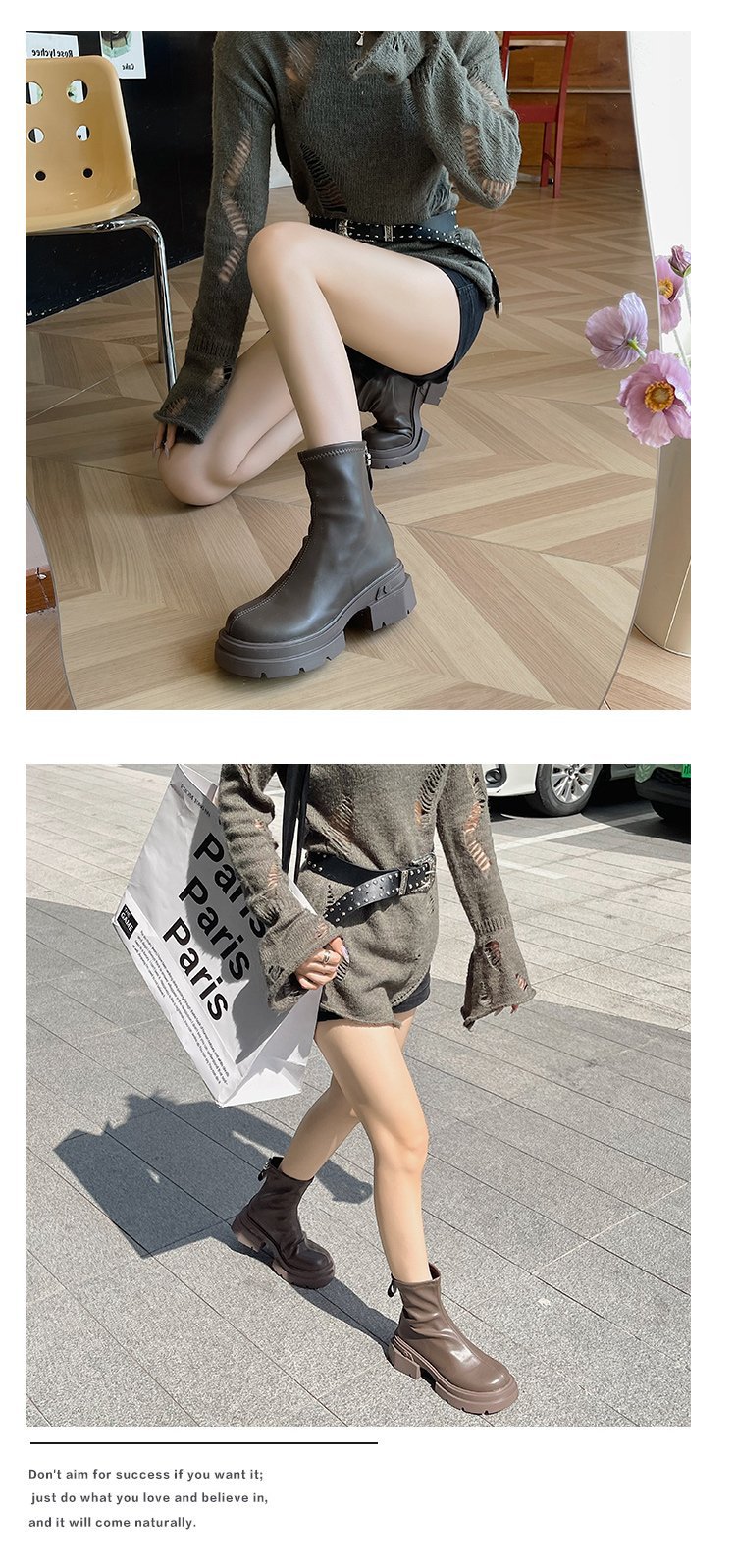 British Style Women’s Ankle Boots With Thick Heel And Back Zipper_voghion.com